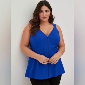 Torrid Full Zip Front V-Neck Peplum Tank Top Electric Blue Size 1